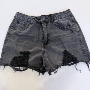 Refuge Denim Shorts Womens Size 7 Black Distressed Ripped Raw Hem Cutoff